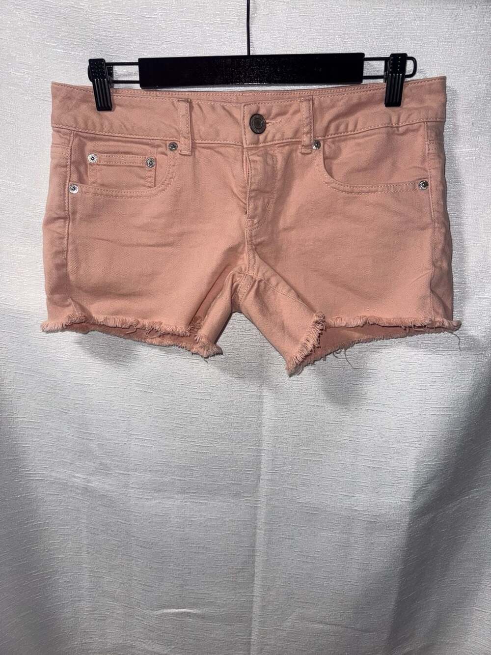 American Eagle Outfitters Stretch Denim Cut-Off Jean Shorts in Peach Pink